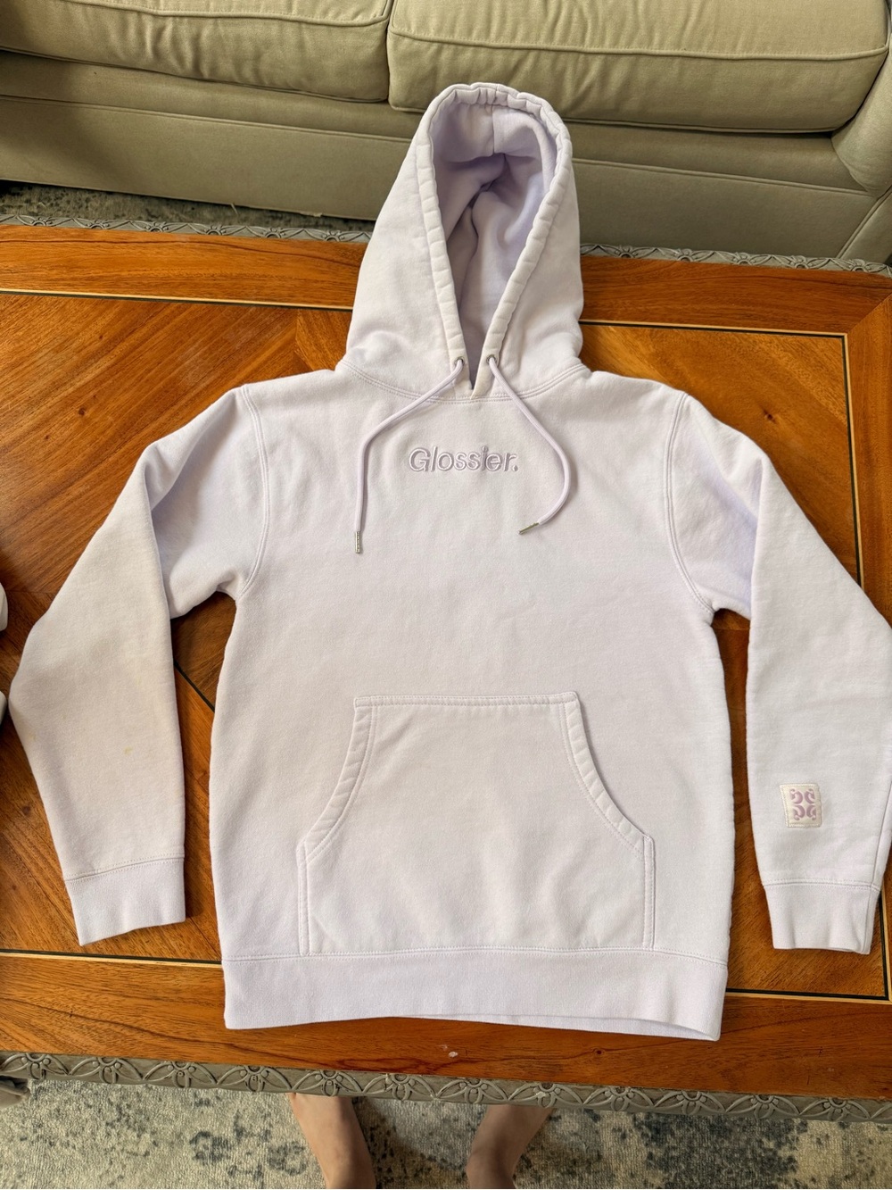 Glossier Lavender Pullover Hoodie with Embroidered Logo